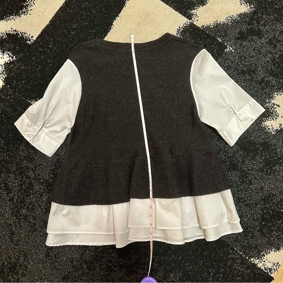 ANTHROPOLOGIE x Moth Twofer Peplum SS Ruffle Sweater Crisp White & Charcoal — S - Picture 10 of 12